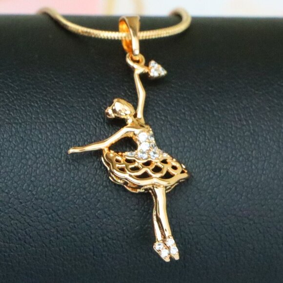 "Graceful Rose Gold Ballerina Pendant with Sparkling Accents, XPPT1538 - Picture 1 of 12